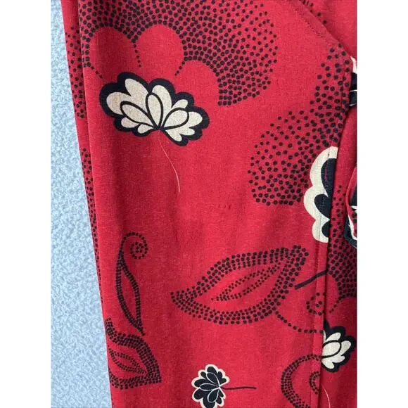 Tristan & Iseut Wrap Dress Small Knee Japanese Floral Red Ruffle Retro 70s Y2K - Picture 7 of 16